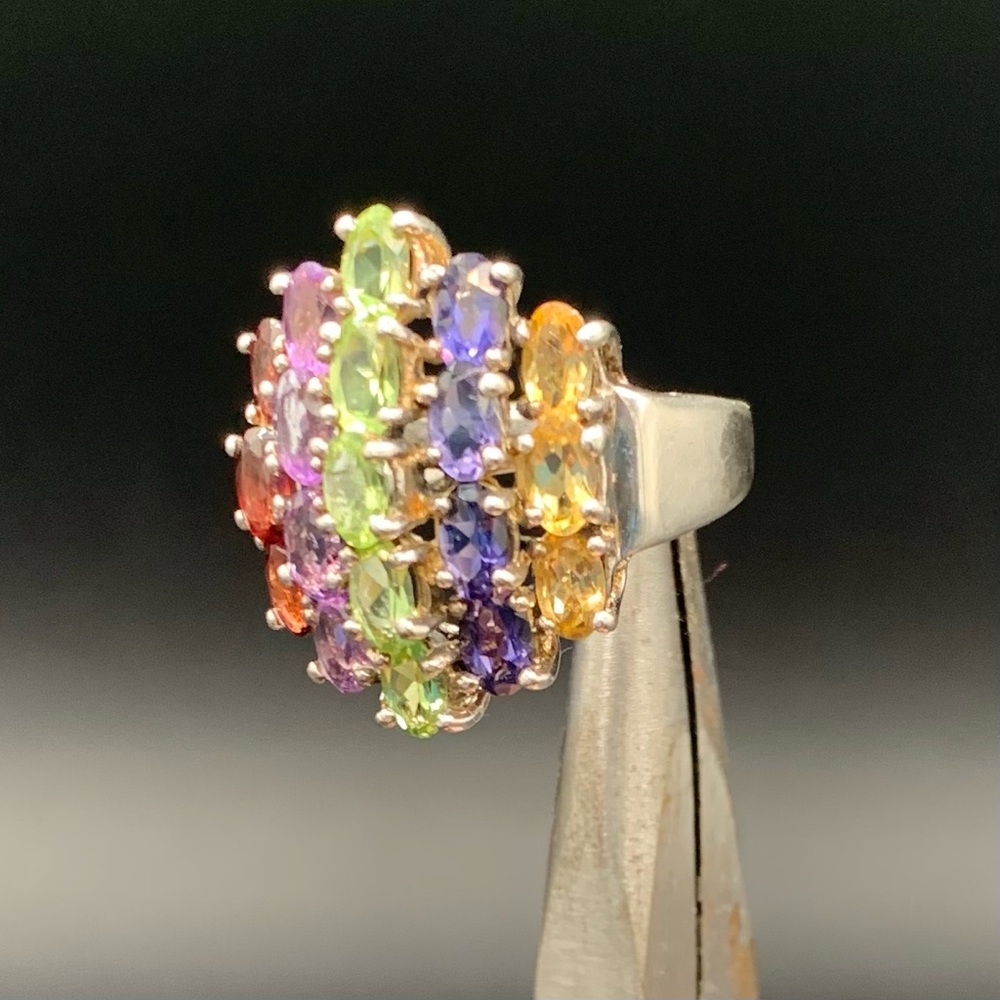 Vtg Large Statement Multi Gemstone Ring Size 8 92… - image 7